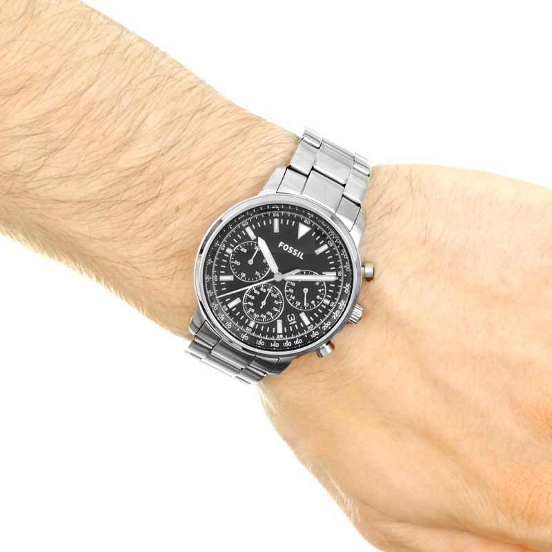 Fossil Goodwin Chronograph Black Dial Silver Steel Strap Watch for Men - FS5412 Watches Fossil   