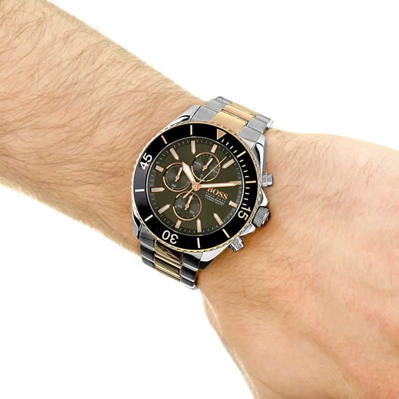 Hugo Boss Ocean Edition Black Dial Two Tone Steel Strap Watch for Men - 1513705 Watches Hugo Boss   