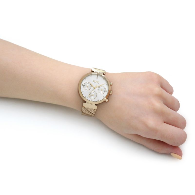 Hugo Boss Flawless White Dial Gold Mesh Bracelet Watch for Women - 1502552 Watches Hugo Boss   