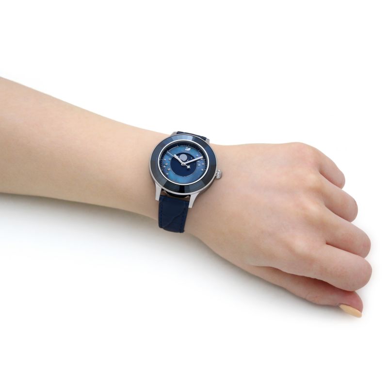 Swarovski Octea Lux Moon Crystal Blue Dial Blue Leather Strap Watch for Women - 5516305 Watches Swarovski   