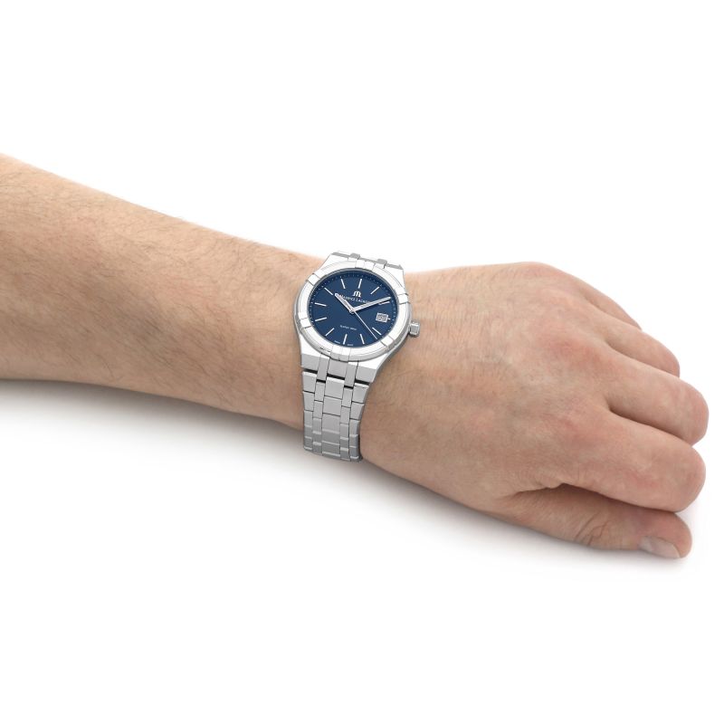 Maurice Lacroix Aikon Date Blue Dial Silver Steel Strap Watch for Men - AI1108-SS002-430-1 Watches Maurice Lacroix   