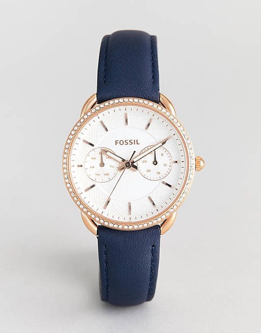 Fossil Tailor White Dial Blue Leather Strap Watch for Women - ES4394 Watches Fossil   