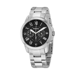 Fossil Grant Chronograph Black Dial Silver Steel Strap Watch for Men - FS4736 Watches Fossil   