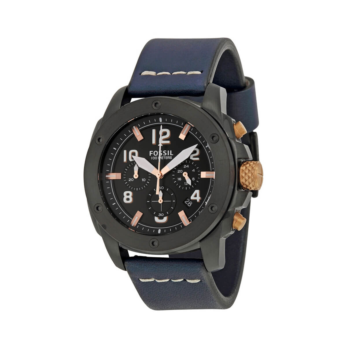 Fossil Modern Machine Chronograph Black Dial Blue Leather Strap Watch for Men - FS5066 Watches Fossil   