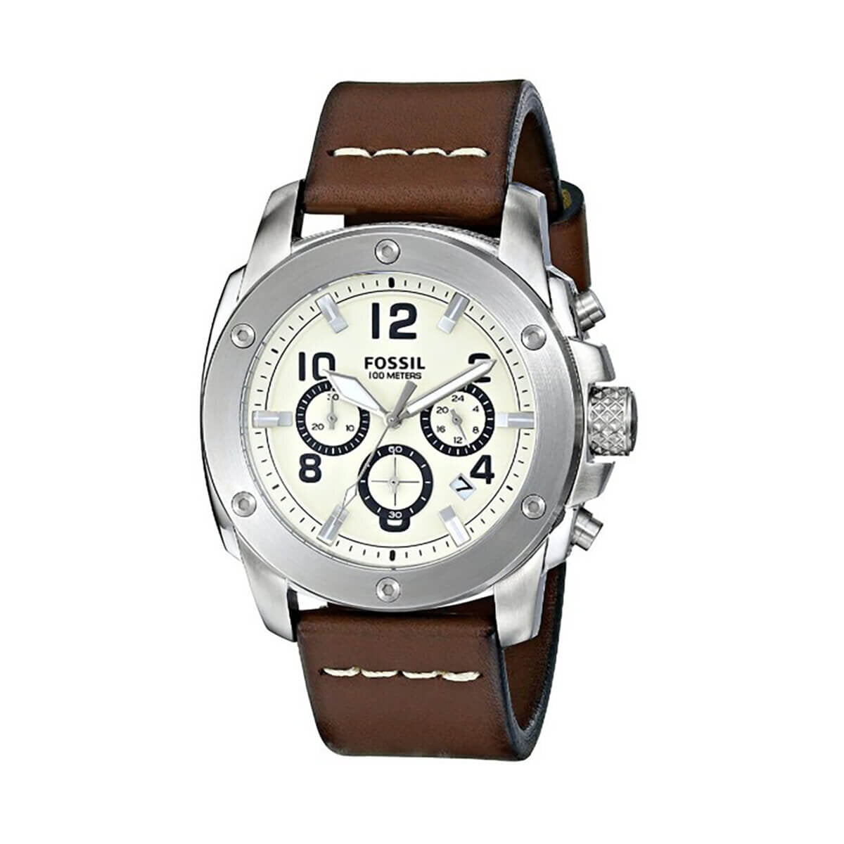 Fossil Modern Machine White Dial Brown Leather Strap Watch for Men - FS4929 Watches Fossil   