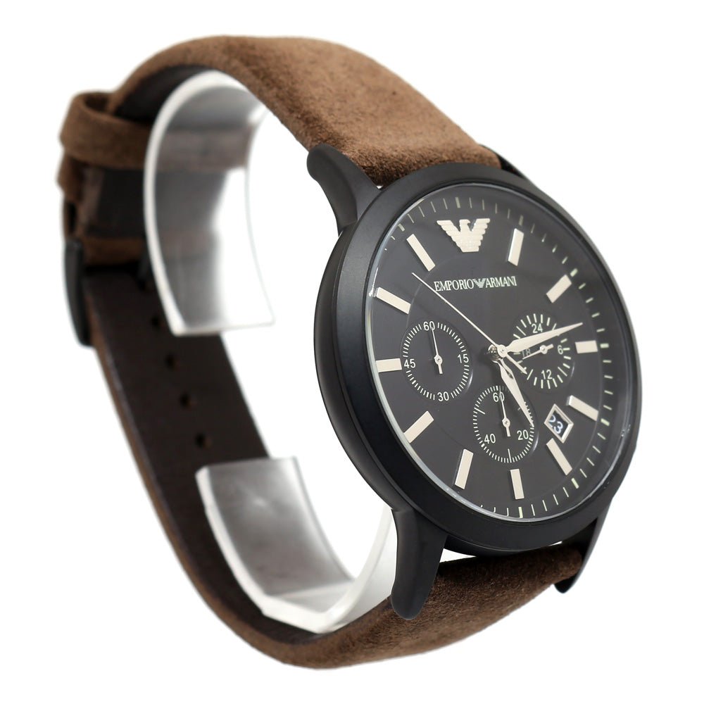 Emporio Armani Chronograph Black Dial Brown Leather Strap Watch For Men - AR11078 Watches Emporio Armani   