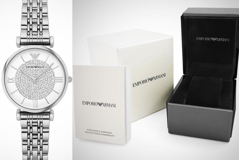 Emporio Armani Gianni T Bar White Crystal Pave Dial Silver Stainless Steel Strap Watch For Women - AR1925 Watches Emporio Armani   