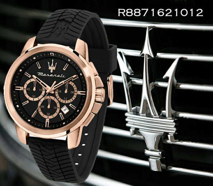 Maserati Successo 44mm Black Rose Gold Dial Black Rubber Strap Watch For Men - R8871621012 Watches Maserati   