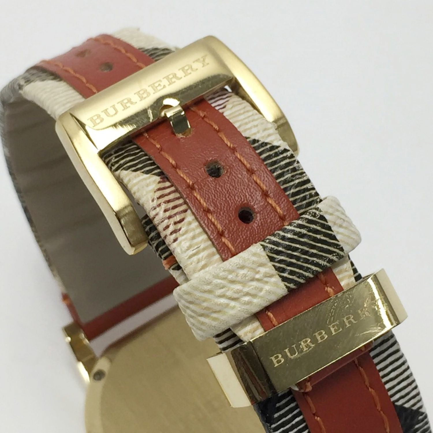 Burberry The City Gold Dial Orange Leather Strap Watch for Women - BU9016 Watches Burberry   