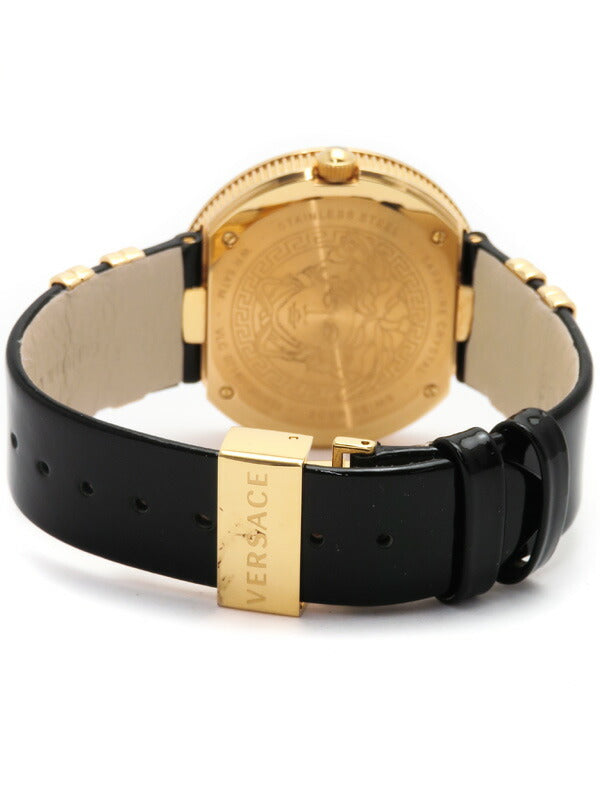 Versace V Metal Icon Gold Dial Black & Gold Strap Watch for Women - VLC030014 Watches Versace   