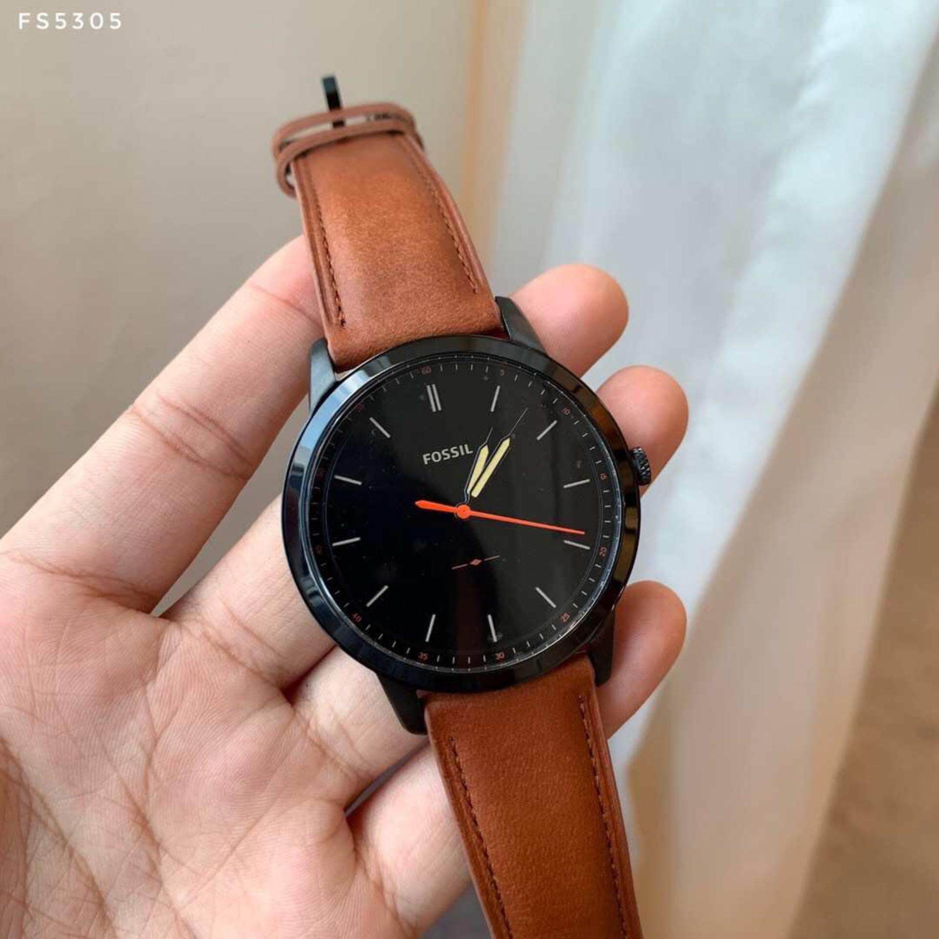 Fossil The Minimalist Black Dial Brown Leather Strap Watch for Men - FS5305 Watches Fossil   