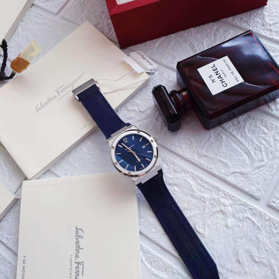 Salvatore Ferragamo F-80 Classics Blue Dial Blue Leather Strap Watch for Men - SFDT00719 Watches Salvatore Ferragamo   