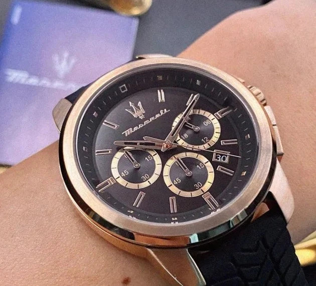 Maserati Successo 44mm Black Rose Gold Dial Black Rubber Strap Watch For Men - R8871621012 Watches Maserati   