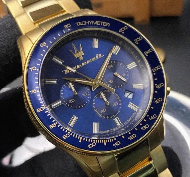 Maserati SFIDA Analog Blue Dial Gold Stainless Steel Watch For Men - R8873640008 Watches Maserati   