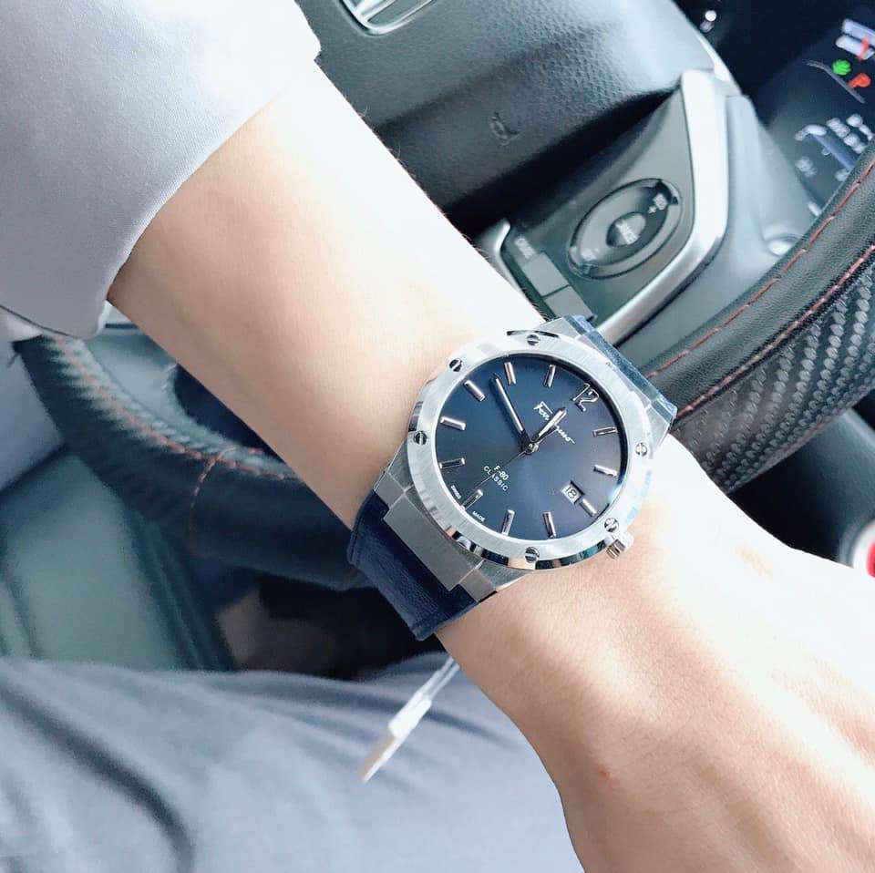Salvatore Ferragamo F-80 Classics Blue Dial Blue Leather Strap Watch for Men - SFDT00719 Watches Salvatore Ferragamo   
