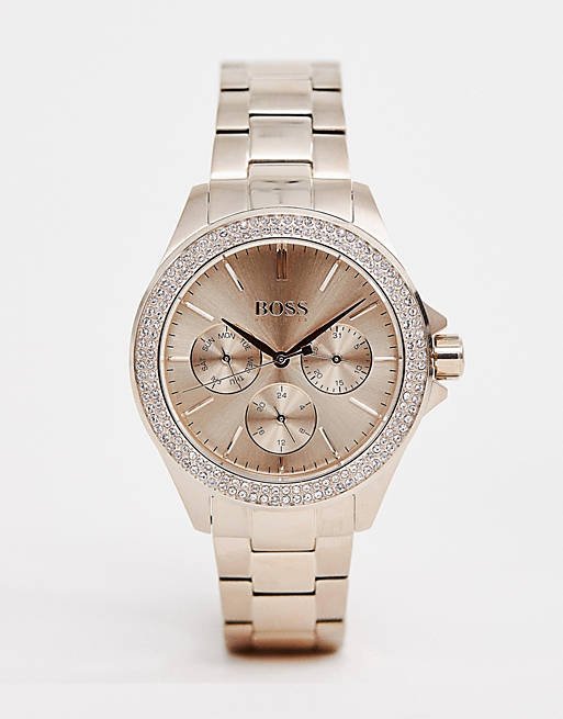 Hugo Boss Premiere Rose Gold Dial with DIamonds Rose Gold Steel Strap Watch for Women - 1502443 Watches Hugo Boss   