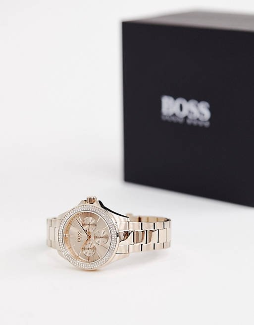 Hugo Boss Premiere Rose Gold Dial with DIamonds Rose Gold Steel Strap Watch for Women - 1502443 Watches Hugo Boss   