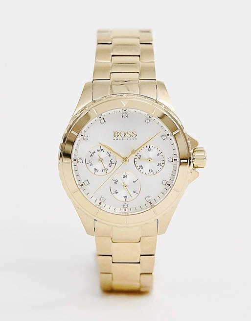 Hugo Boss Premiere White Dial Gold Steel Strap Watch for Women - 1502445 Watches Hugo Boss   