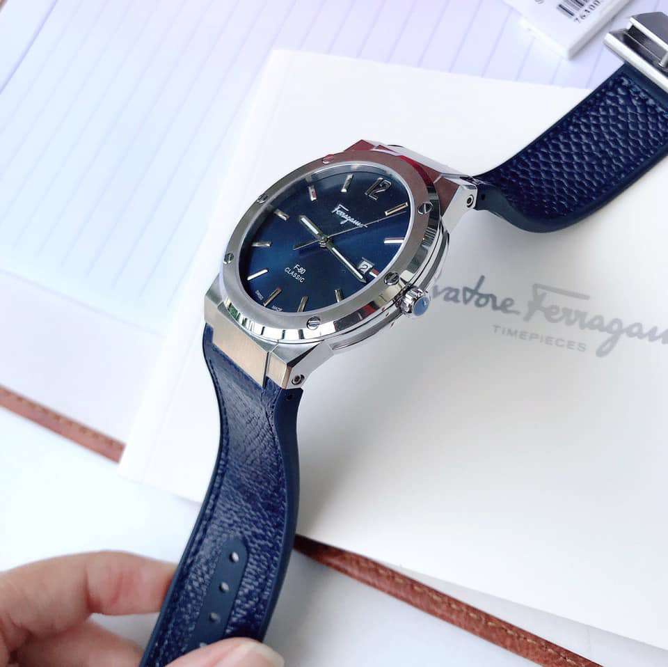 Salvatore Ferragamo F-80 Classics Blue Dial Blue Leather Strap Watch for Men - SFDT00719 Watches Salvatore Ferragamo   