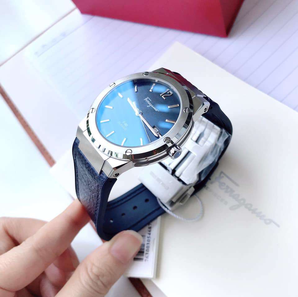 Salvatore Ferragamo F-80 Classics Blue Dial Blue Leather Strap Watch for Men - SFDT00719 Watches Salvatore Ferragamo   
