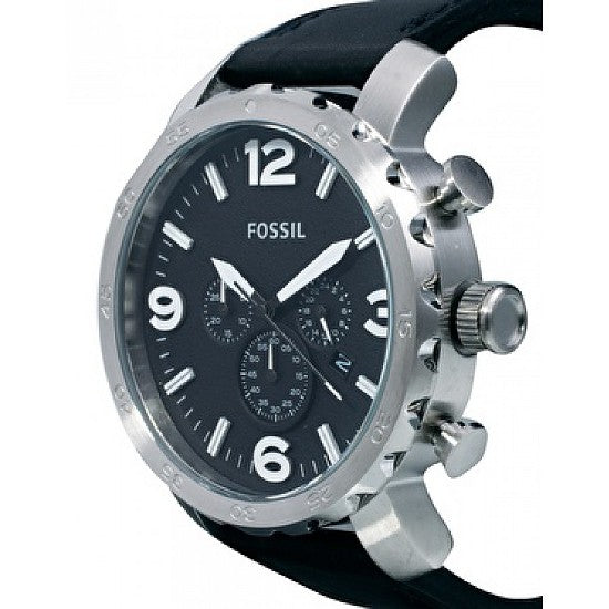 Fossil Nate Chronograph Black Dial Black Leather Strap Watch for Men - JR1436 Watches Fossil   