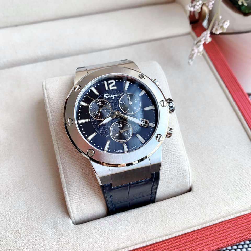 Salvatore Ferragamo F-80 Classics Blue Dial Blue Leather Strap Watch for Men - SFDT00719 Watches Salvatore Ferragamo   