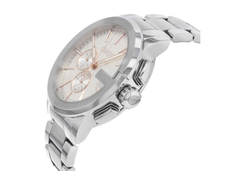Gucci G Chrono Chronograph Silver Dial Silver Steel Strap Watch For Men - YA101201 Watches Gucci   