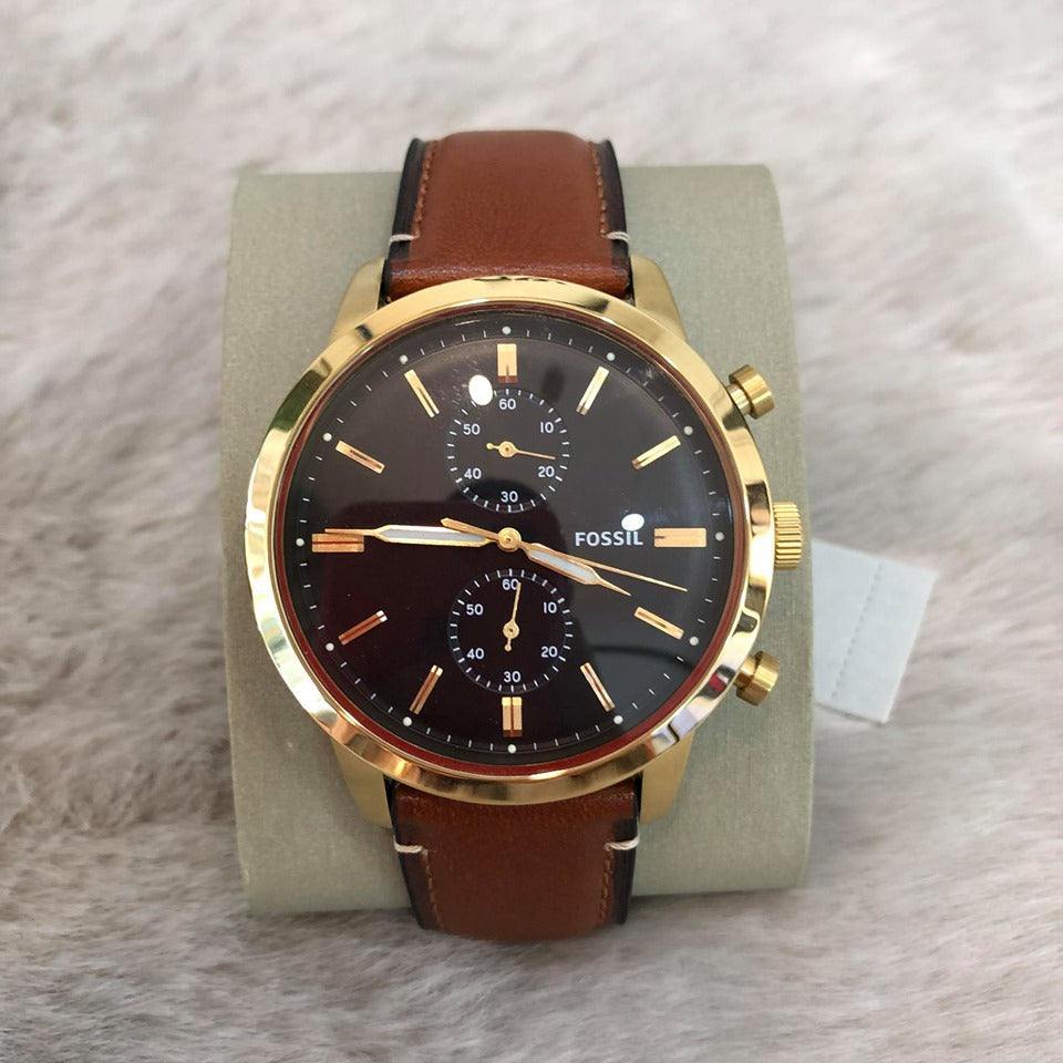 Fossil Townsman Chronograph Black Dial Brown Leather Strap Watch for Men - FS5338 Watches Fossil   