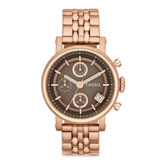 Fossil Boyfriend Chronograph Brown Dial Rose Gold Steel Strap Watch for Women - ES3494 Watches Fossil   