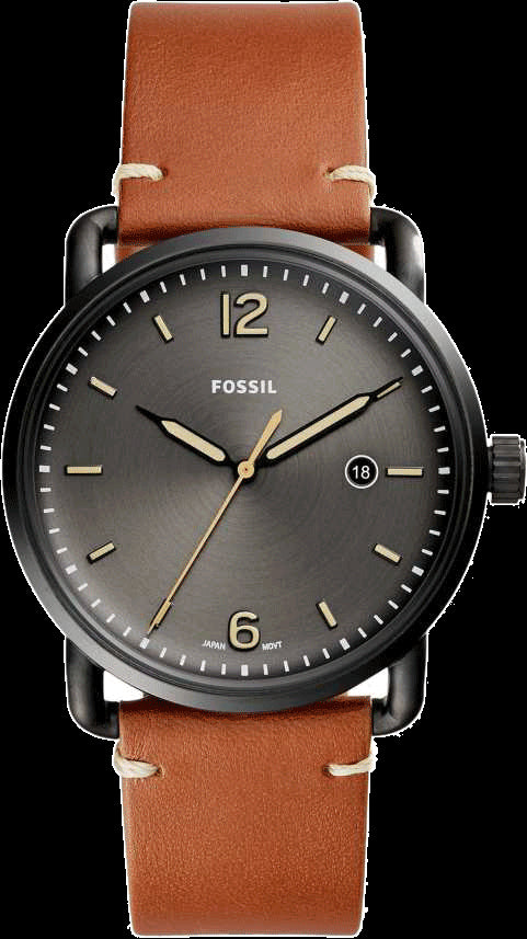 Fossil Commuter Three Hand Date Black Dial Brown Leather Strap Watch for Men - FS5276 Watches Fossil   