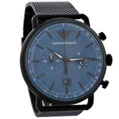 Emporio Armani Aviator Chronograph Blue Dial Black Mesh Bracelet Watch For Men - AR11201 Watches Emporio Armani   