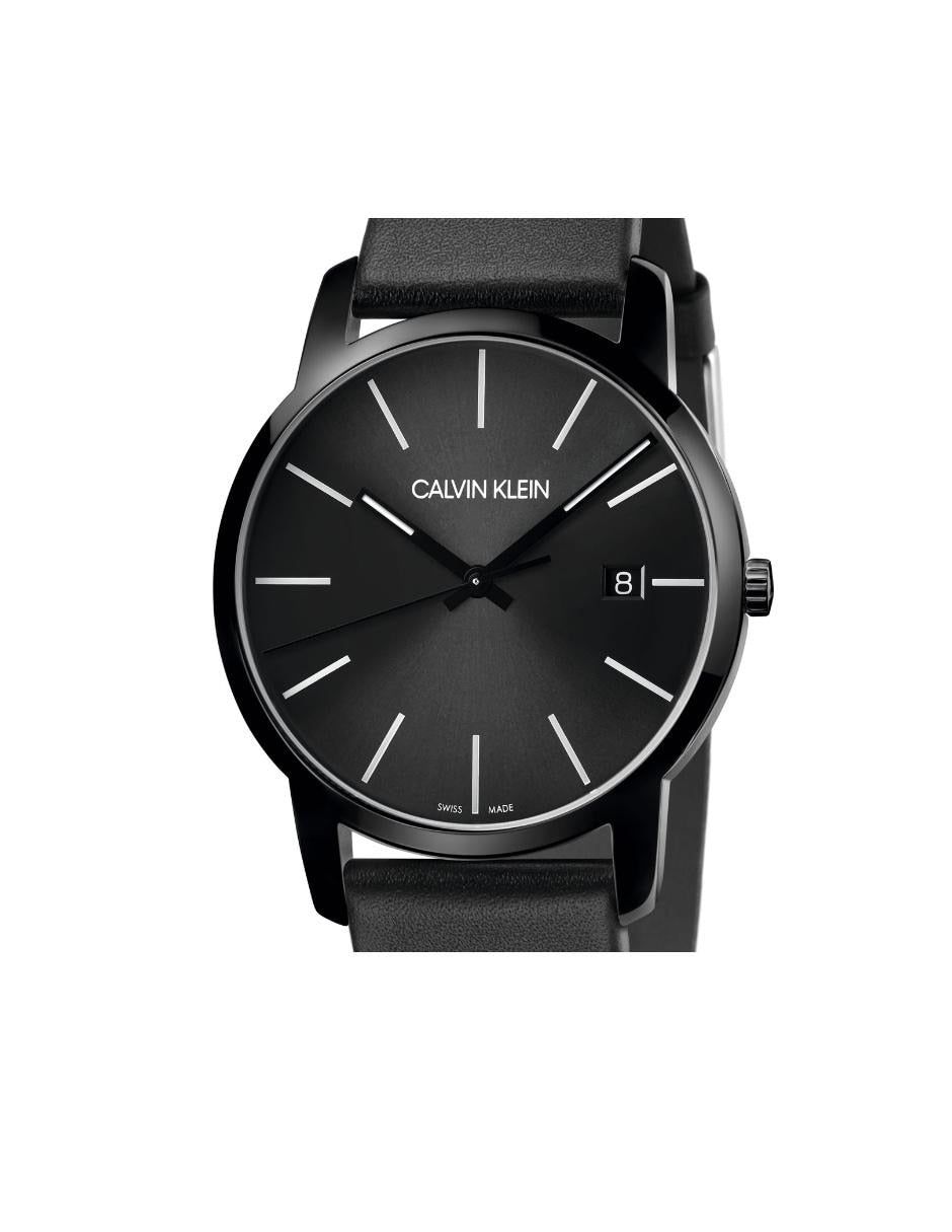 Calvin Klein City Quartz Black Dial Black Leather Strap Watch for Men - K2G2G4CX Watches Calvin Klein   