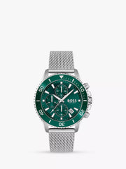 Hugo Boss Admiral Green Dial Silver Mesh Bracelet Watch for Men - 1513905 Watches Hugo Boss   