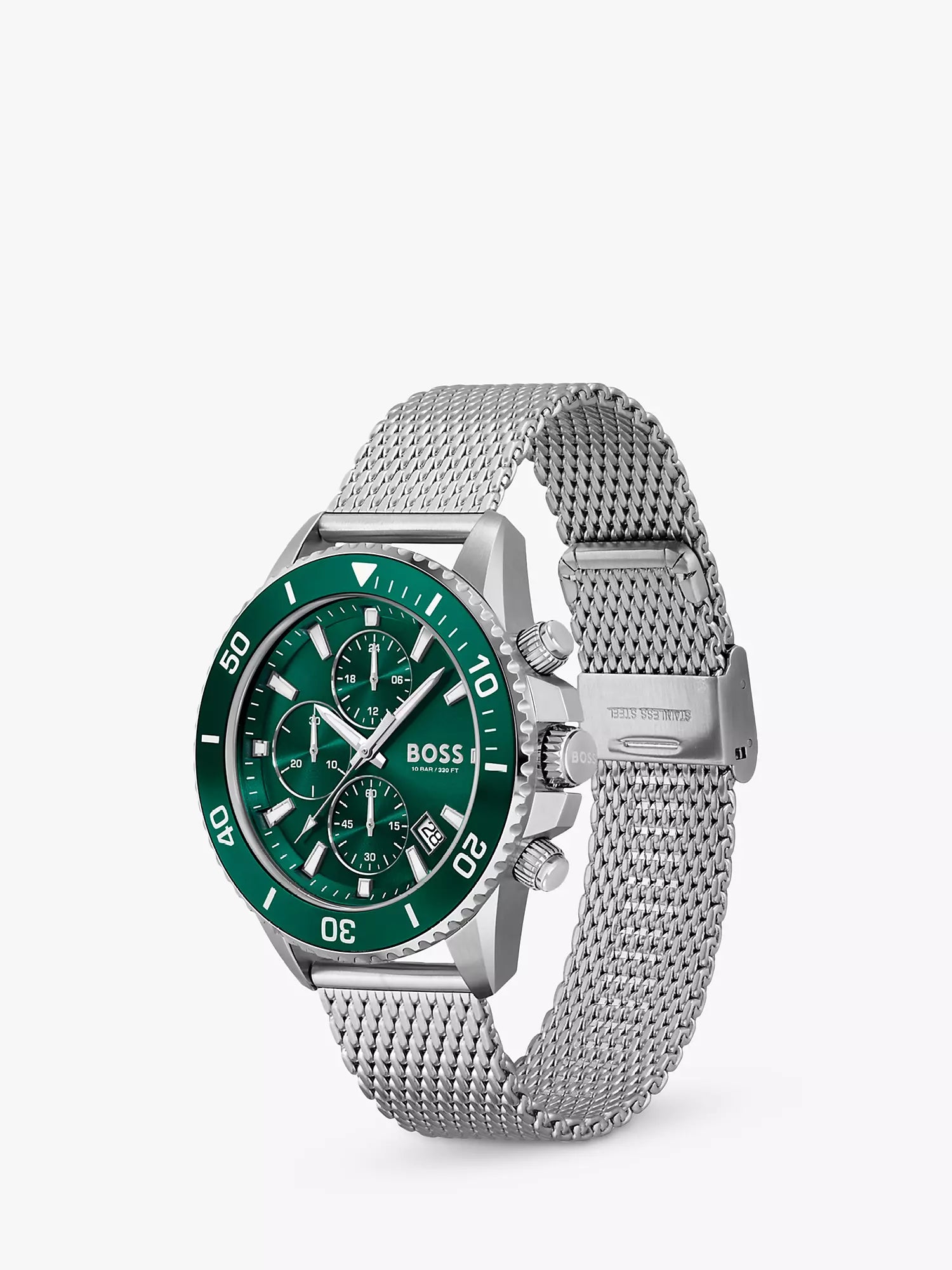 Hugo Boss Admiral Green Dial Silver Mesh Bracelet Watch for Men - 1513905 Watches Hugo Boss   