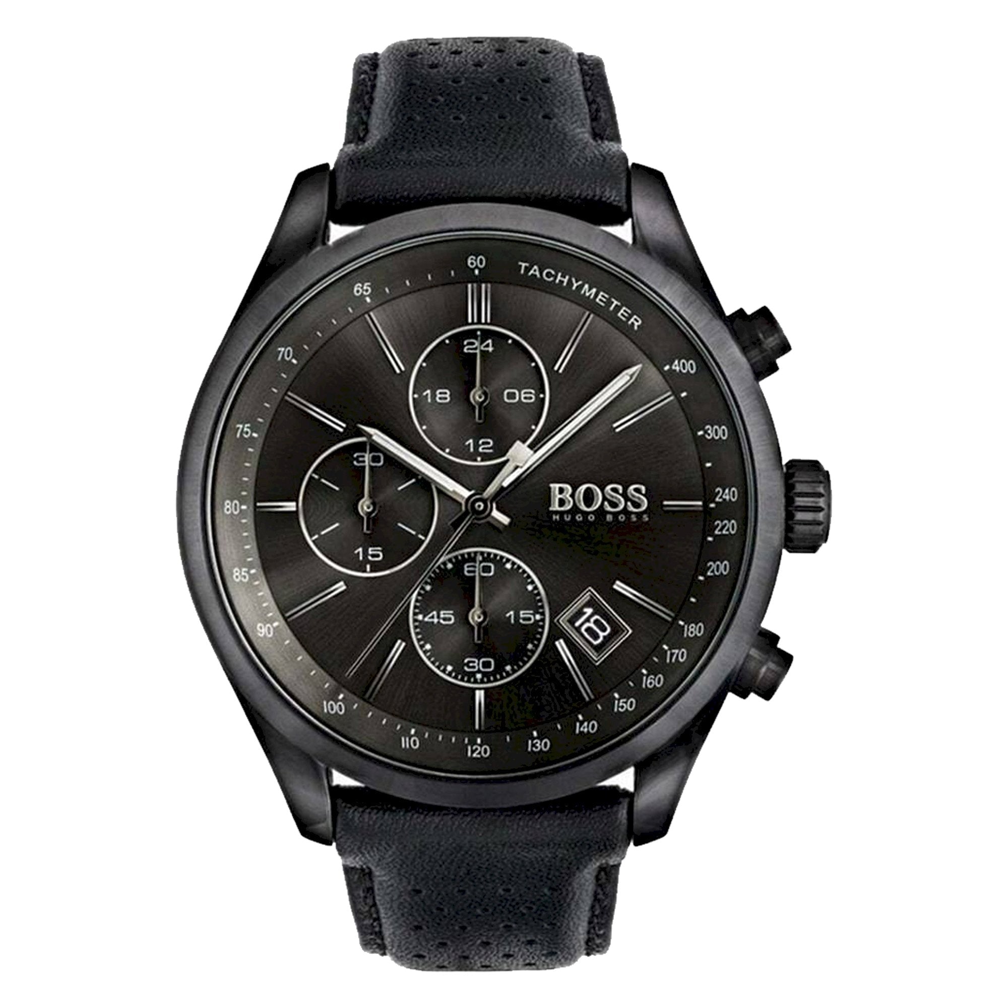 Hugo Boss Grand Prix Black Dial Black Leather Strap Watch for Men - 1513474 Watches Hugo Boss   