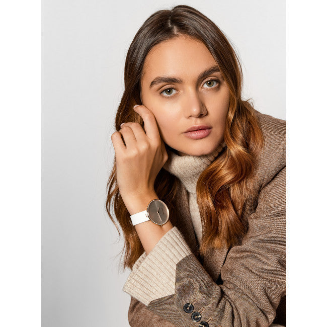 Calvin Klein Full Moon White Dial White Leather Strap Watch for Women - K8Y236L6 Watches Calvin Klein   