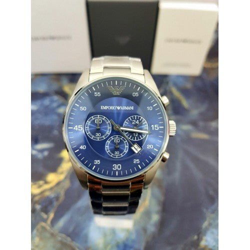 Emporio Armani Sportivo Chronograph Blue Dial Silver Stainless Steel Watch For Men - AR5860 Watches Emporio Armani   