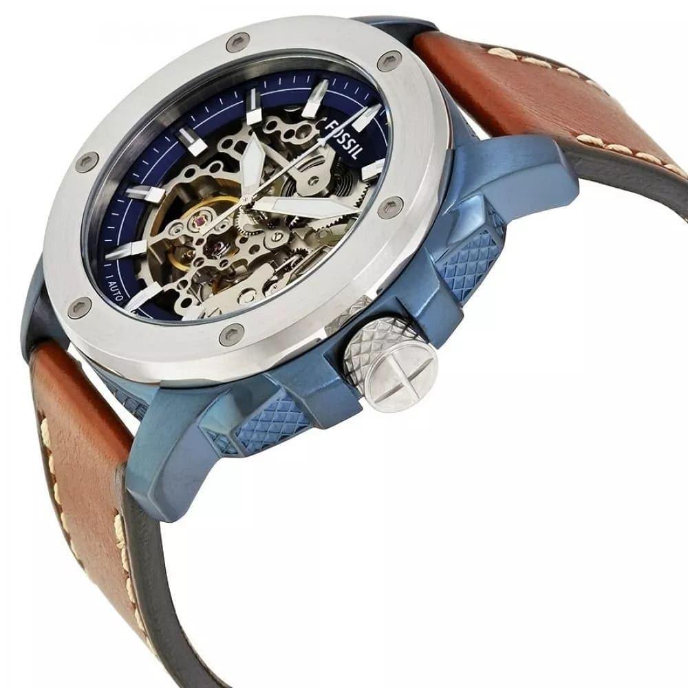 Fossil Modern Machine Automatic Skeleton Silver Dial Brown Leather Strap Watch for Men - ME3135 Watches Fossil   