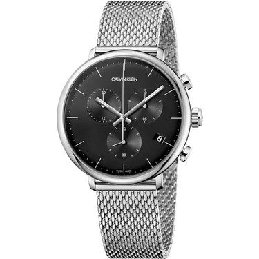 Calvin Klein High Noon Chronograph Black Dial Silver Mesh Bracelet Watch for Men - K8M27121 Watches Calvin Klein   