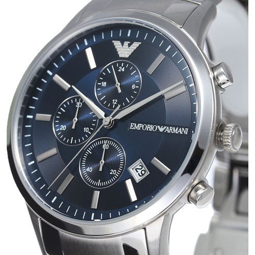 Emporio Armani Renato Chronograph Blue Dial Stainless Steel Strap Watch For Men - AR11164 Watches Emporio Armani   