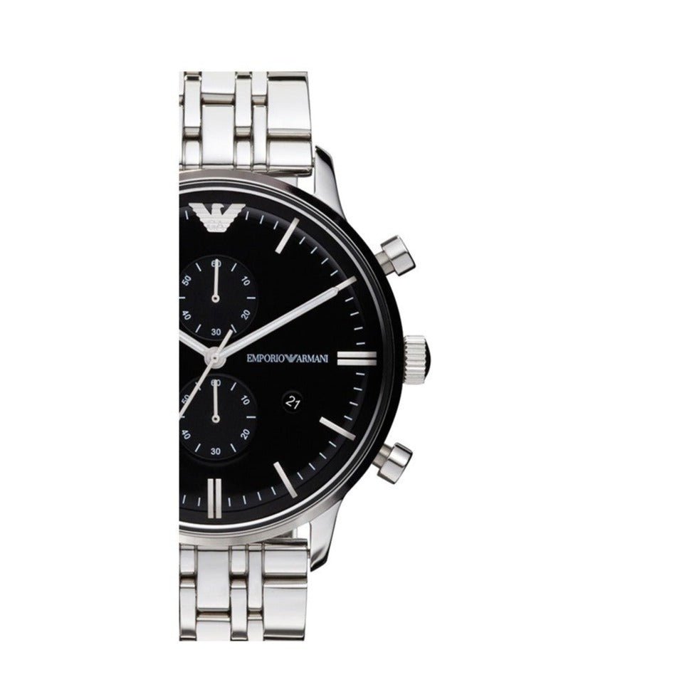 Emporio Armani Gianni Chronograph Black Dial Silver Stainless Steel Watch For Men - AR80009 Watches Emporio Armani   