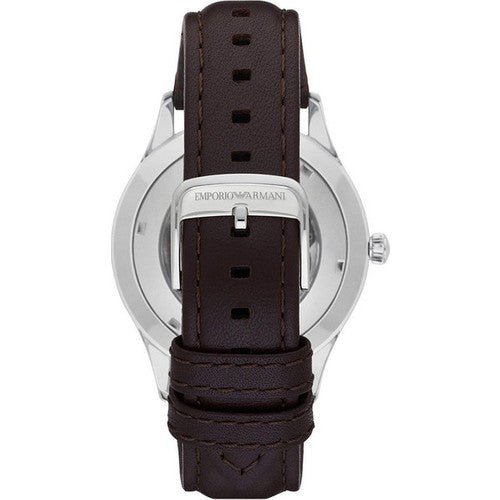 Emporio Armani Meccanico White Dial Brown Leather Strap Watch For Men - AR1946 Watches Emporio Armani   