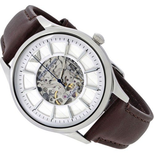 Emporio Armani Meccanico White Dial Brown Leather Strap Watch For Men - AR1946 Watches Emporio Armani   