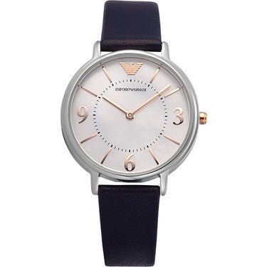 Emporio Armani Kappa White Mother of Pearl Dial Black Leather Strap Watch For Women - AR2509 Watches Emporio Armani   