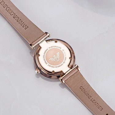 Emporio Armani Mother of Pearl Dial Beige Leather Strap Watch For Women - AR11004 Watches Emporio Armani   