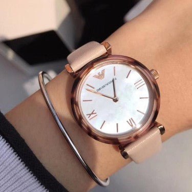 Emporio Armani Mother of Pearl Dial Beige Leather Strap Watch For Women - AR11004 Watches Emporio Armani   