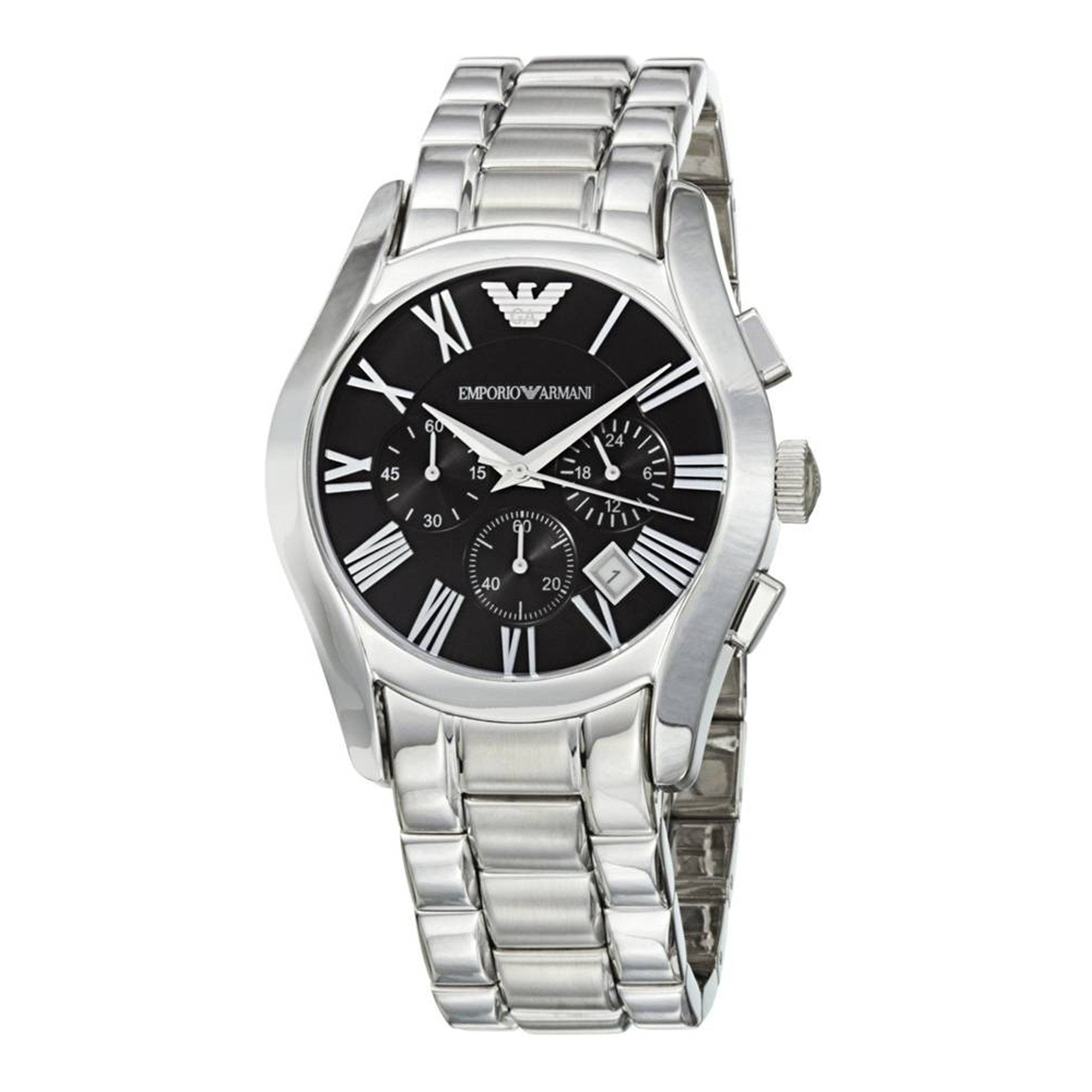 Emporio Armani Valente Chronograph Black Dial Silver Stainless Steel Watch For Men - AR0673 Watches Emporio Armani   