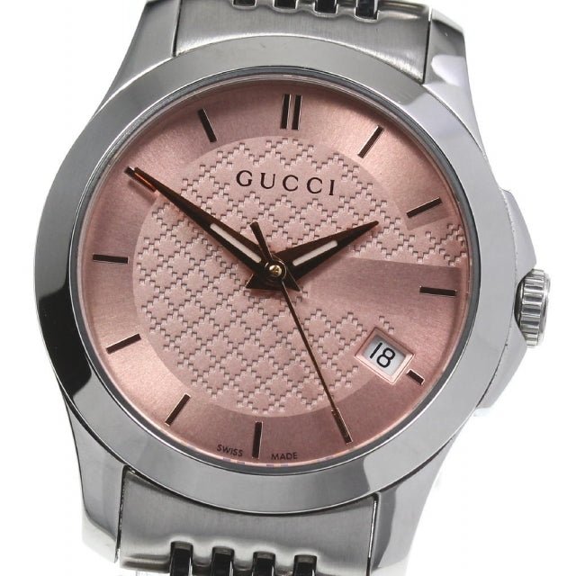 Gucci G Timeless Pink Dial Silver Steel Strap Watch For Women - YA126524 Watches Gucci   