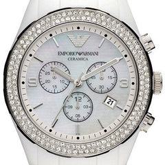 Emporio Armani Ceramica Chronograph White Dial White Ceramic Strap Watch For Women - AR1456 Watches Emporio Armani   