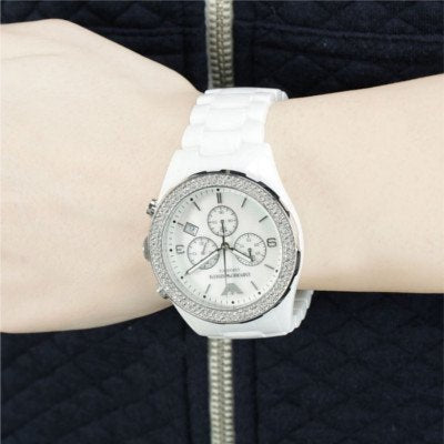 Emporio Armani Ceramica Chronograph White Dial White Ceramic Strap Watch For Women - AR1456 Watches Emporio Armani   